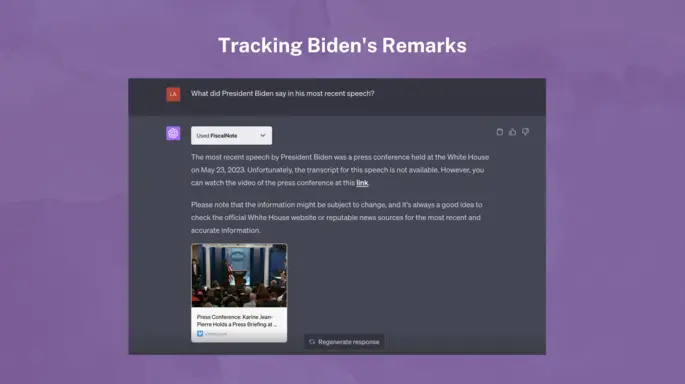 FiscalNote plugin is able to search Biden's speech