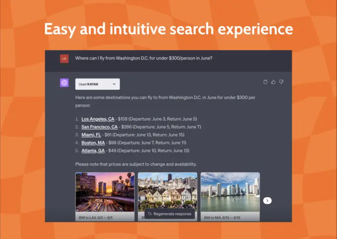 The Kayak plugin provides personalized and intuitive search results