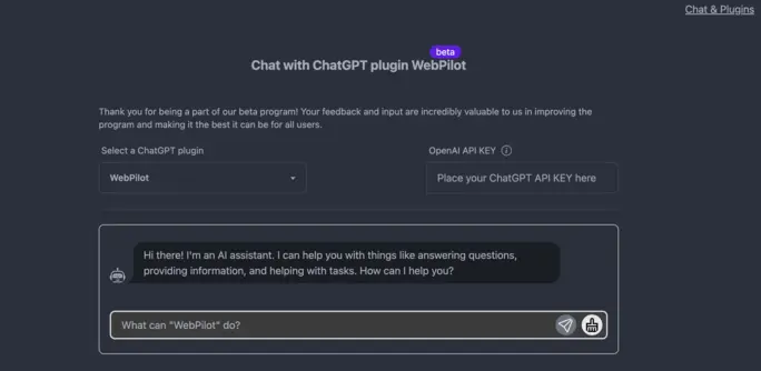 Chat with ChatGPT plugin WebPilot