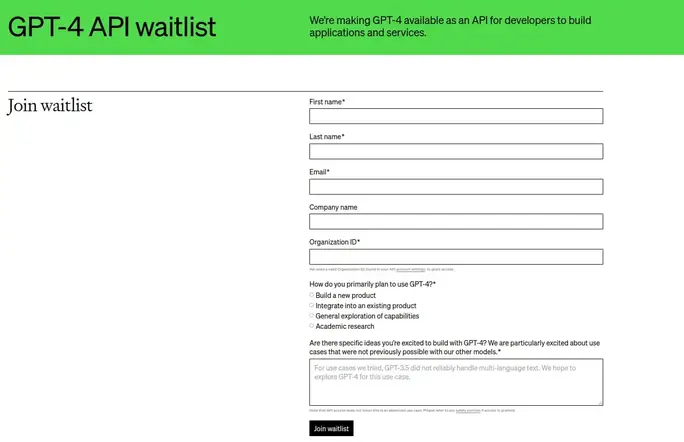 GPT-4 API Waitlist