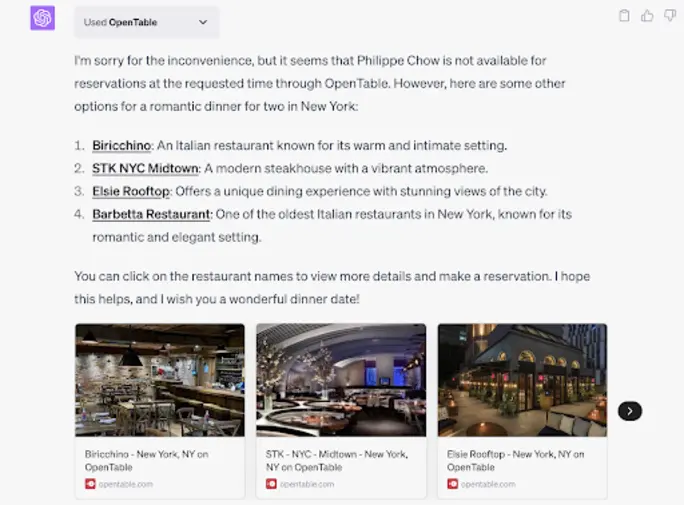 OpenTable plugin can let you know any tables available