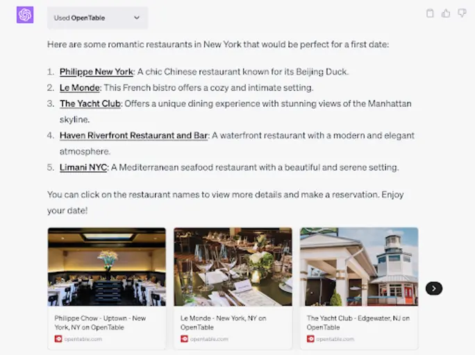 OpenTable plugin can suggest restaurants