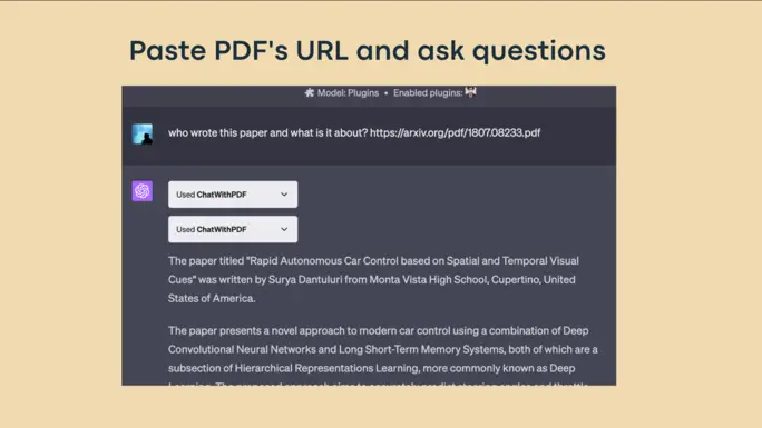 Using ChatWithPDF plugin to ask questions